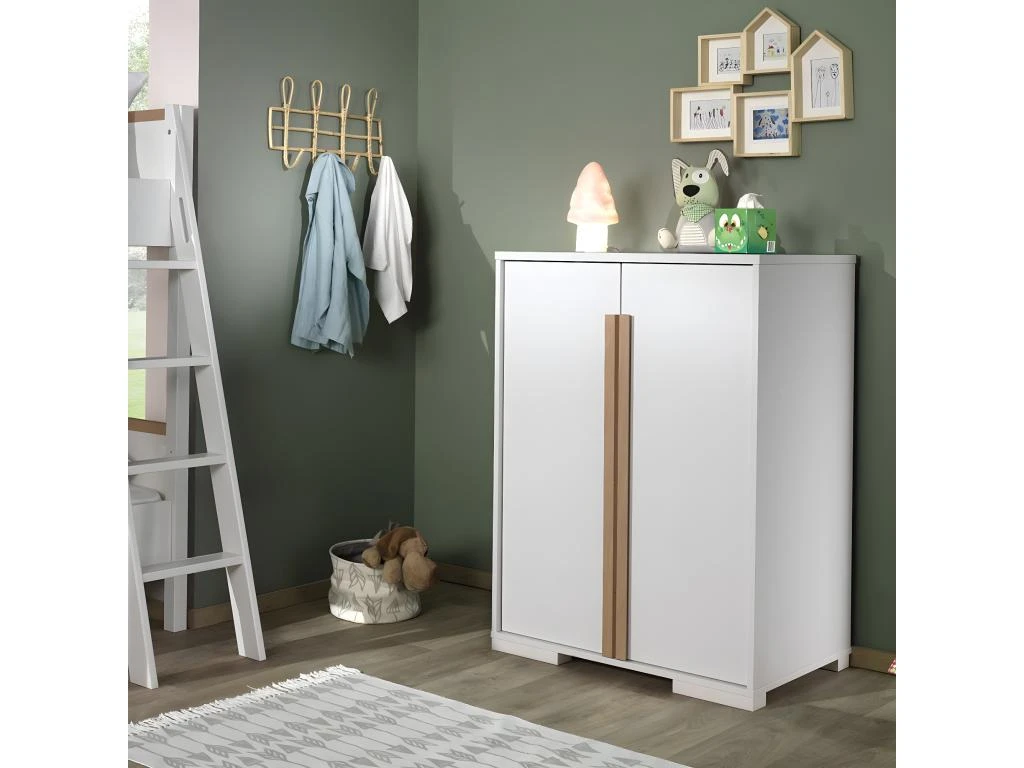 NASH WHITE - Armoire Basse 2 Portes Blanc Et Bois 4 NASH WHITE - Armoire Basse 2 Portes Blanc Et Bois – Image 2