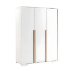 NASH WHITE - Armoire 3 Portes Blanche Et Bois