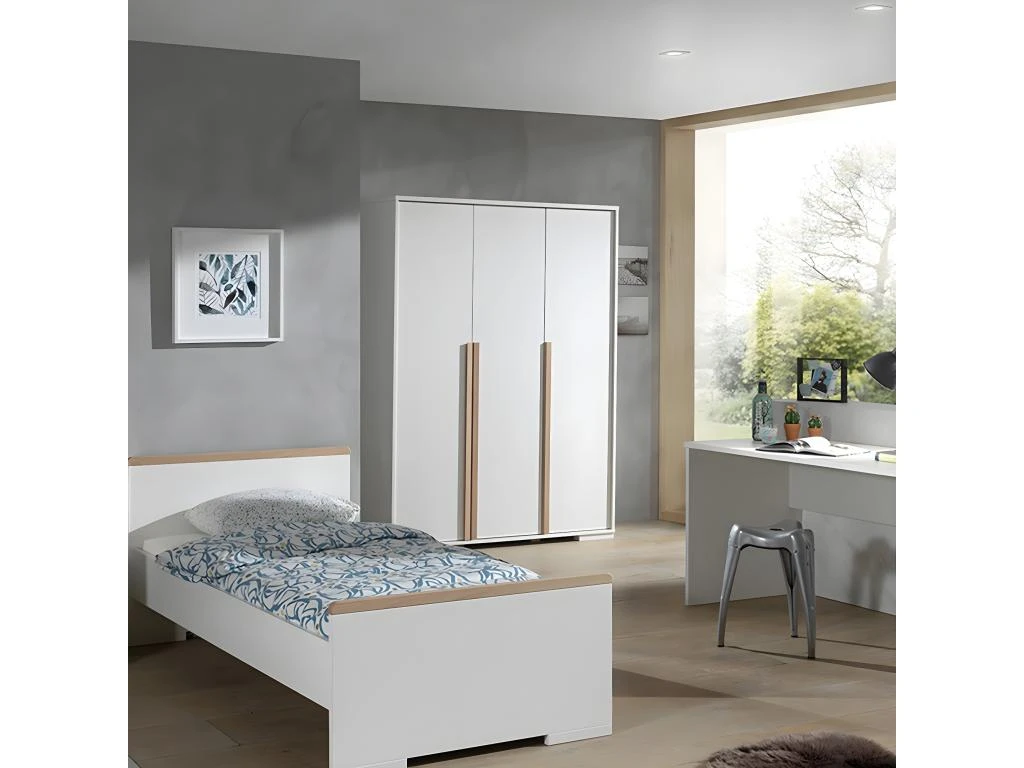 NASH WHITE - Armoire 3 Portes Blanche Et Bois 4 NASH WHITE - Armoire 3 Portes Blanche Et Bois – Image 2