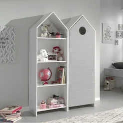 HAVRE - Pack Bibliothèque + Armoire 1 Porte Grise