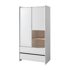 BODHI WHITE - Armoire 2 Portes 2 Tiroirs Blanche Et Bois