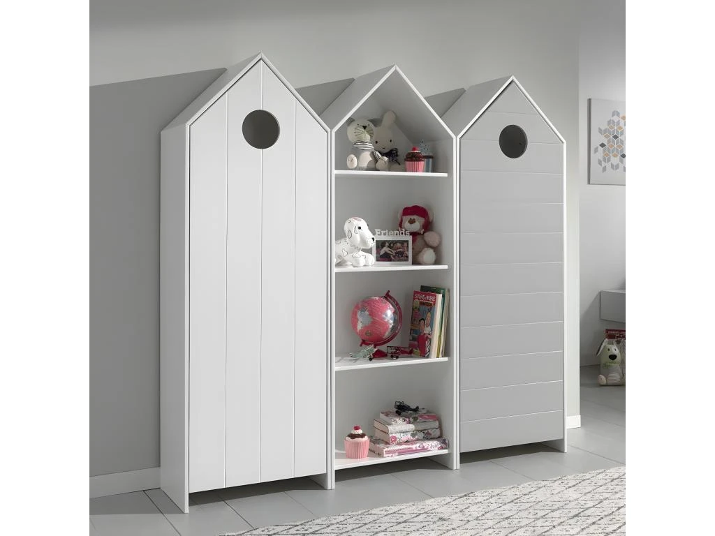 HAVRE - Pack Bibliothèque + 2 Armoires Blanche Et Gris 3 HAVRE - Pack Bibliothèque + 2 Armoires Blanche Et Gris