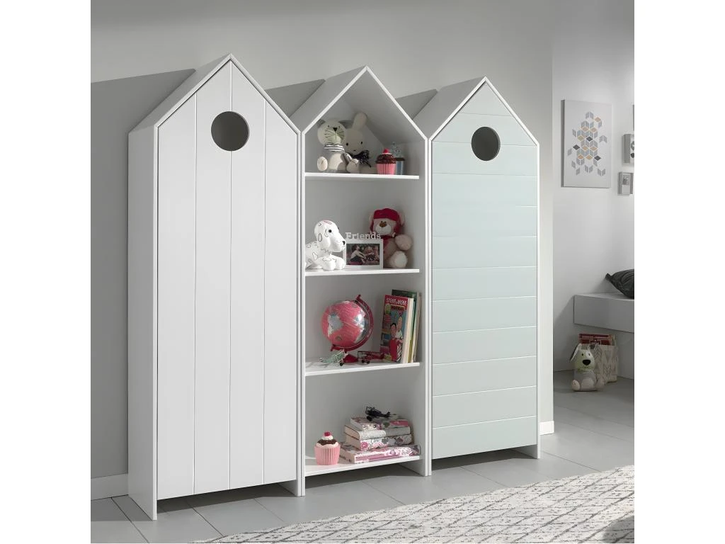 HAVRE - Pack Bibliothèque + 2 Armoires Blanche Et Verte 3 HAVRE - Pack Bibliothèque + 2 Armoires Blanche Et Verte