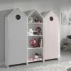 HAVRE - Pack Bibliothèque + 2 Armoires Rose Et Grise -Sominova Soldes Boutique armoire et dressing 10551285