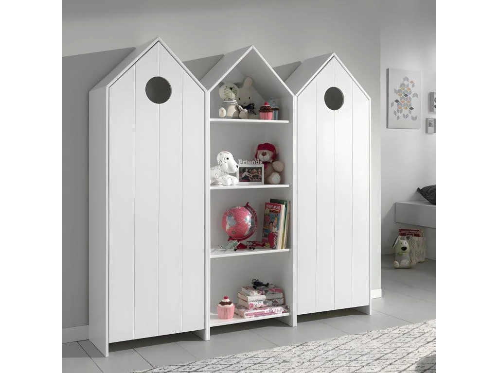 HAVRE - Pack Bibliothèque + 2 Armoires Blanches 3 HAVRE - Pack Bibliothèque + 2 Armoires Blanches