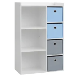 Meuble De Rangement Pour Garçon 3 Niches + 4 Tiroirs Bleu Et Gris