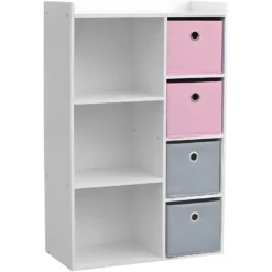 Meuble De Rangement Pour Fille 3 Niches + 4 Tiroirs Rose Et Gris