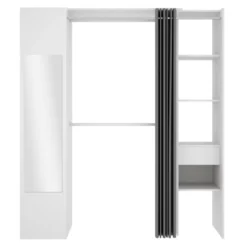 Dressing Avec Rideau Et 1 Porte - Avec Miroir - L177 Cm - Blanc Et Gris - BERTRAND 10 Dressing Avec Rideau Et 1 Porte - Avec Miroir - L177 Cm - Blanc Et Gris - BERTRAND -Sominova Soldes Boutique armoire et dressing 10854761