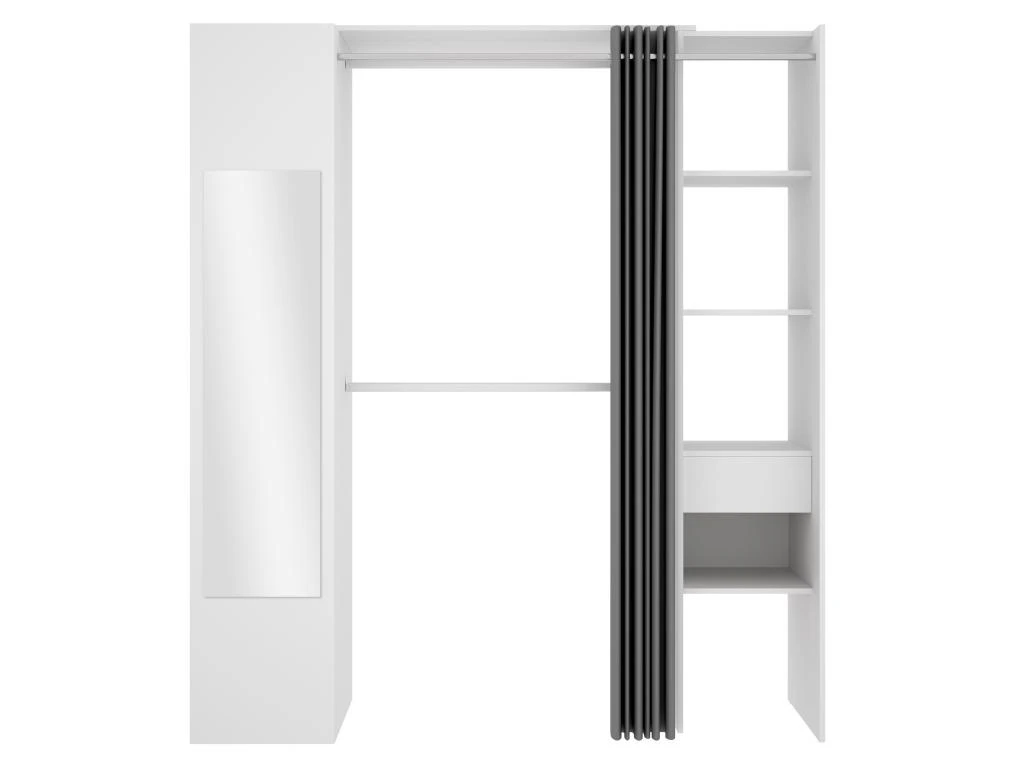 Dressing Avec Rideau Et 1 Porte - Avec Miroir - L177 Cm - Blanc Et Gris - BERTRAND 5 Dressing Avec Rideau Et 1 Porte - Avec Miroir - L177 Cm - Blanc Et Gris - BERTRAND – Image 3