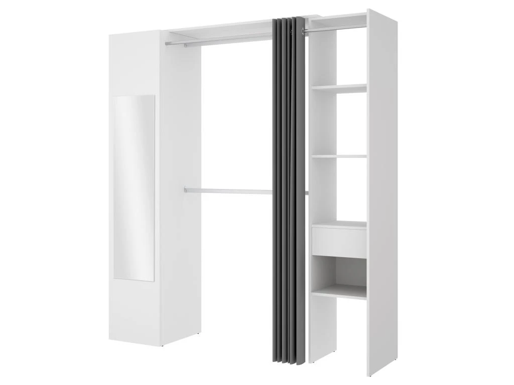 Dressing Avec Rideau Et 1 Porte - Avec Miroir - L177 Cm - Blanc Et Gris - BERTRAND 6 Dressing Avec Rideau Et 1 Porte - Avec Miroir - L177 Cm - Blanc Et Gris - BERTRAND – Image 4