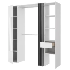 Dressing Avec Rideau Et 1 Porte - Avec Miroir - L177 Cm - Blanc Et Gris - BERTRAND 12 Dressing Avec Rideau Et 1 Porte - Avec Miroir - L177 Cm - Blanc Et Gris - BERTRAND -Sominova Soldes Boutique armoire et dressing 10854765