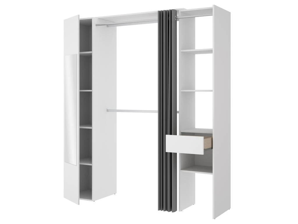 Dressing Avec Rideau Et 1 Porte - Avec Miroir - L177 Cm - Blanc Et Gris - BERTRAND 7 Dressing Avec Rideau Et 1 Porte - Avec Miroir - L177 Cm - Blanc Et Gris - BERTRAND – Image 5