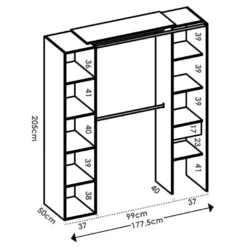 Dressing Avec Rideau Et 1 Porte - Avec Miroir - L177 Cm - Blanc Et Gris - BERTRAND 13 Dressing Avec Rideau Et 1 Porte - Avec Miroir - L177 Cm - Blanc Et Gris - BERTRAND -Sominova Soldes Boutique armoire et dressing 10854767