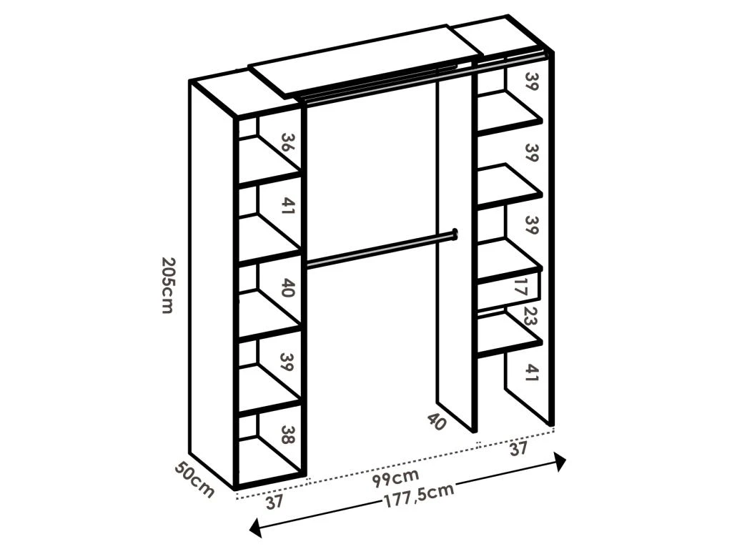 Dressing Avec Rideau Et 1 Porte - Avec Miroir - L177 Cm - Blanc Et Gris - BERTRAND 8 Dressing Avec Rideau Et 1 Porte - Avec Miroir - L177 Cm - Blanc Et Gris - BERTRAND – Image 6