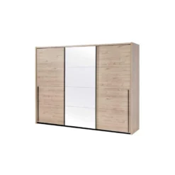 Armoire 3 Portes Coulissantes 280 Cm Bois Clair/miroir - ANAELLE