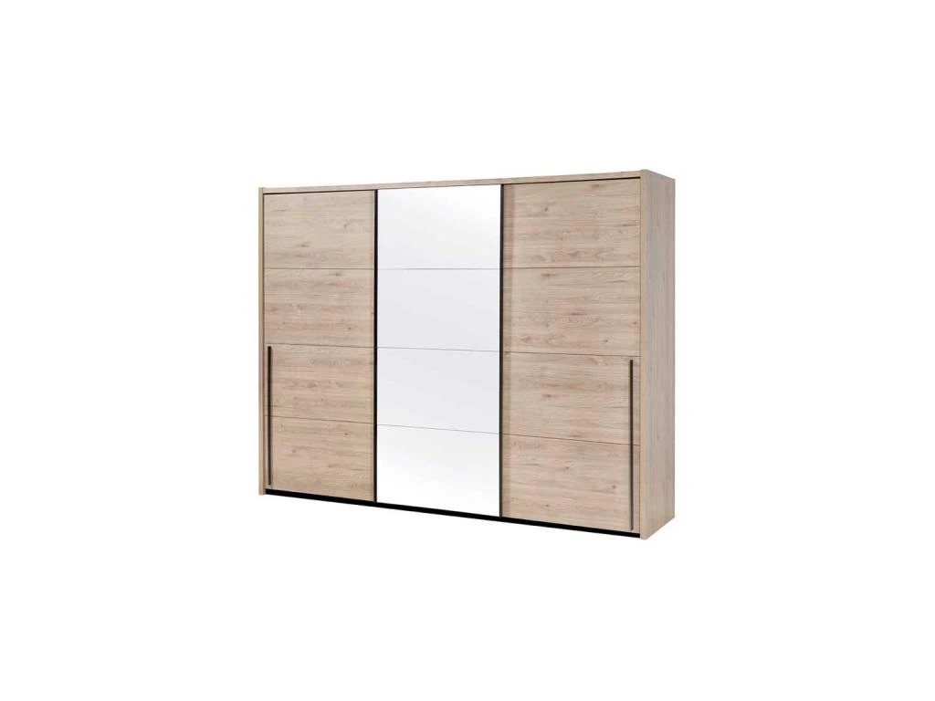 Armoire 3 Portes Coulissantes 280 Cm Bois Clair/miroir - ANAELLE 3 Armoire 3 Portes Coulissantes 280 Cm Bois Clair/miroir - ANAELLE