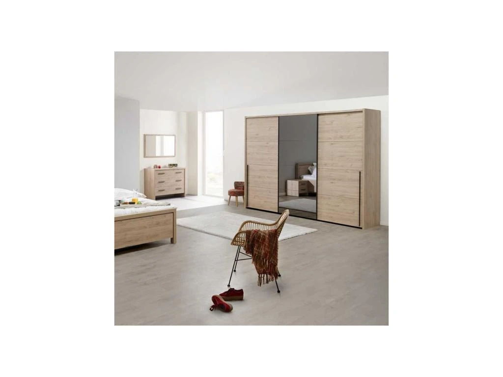 Armoire 3 Portes Coulissantes 280 Cm Bois Clair/miroir - ANAELLE 5 Armoire 3 Portes Coulissantes 280 Cm Bois Clair/miroir - ANAELLE â Image 3