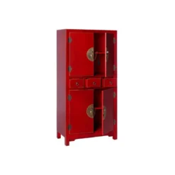 Armoire 4 Portes, 3 Tiroirs Rouge Meuble Chinois - PEKIN