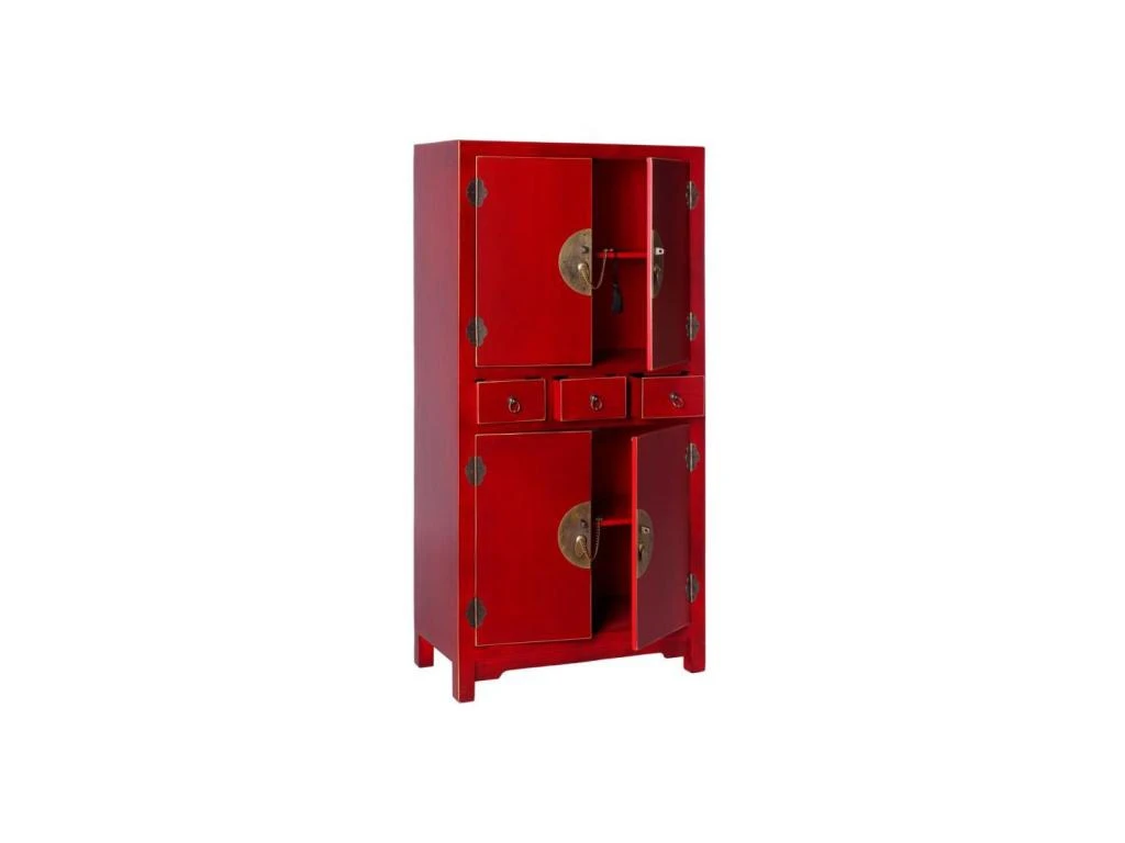 Armoire 4 Portes, 3 Tiroirs Rouge Meuble Chinois - PEKIN 3 Armoire 4 Portes, 3 Tiroirs Rouge Meuble Chinois - PEKIN