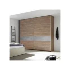 Armoire 2 Portes Coulissantes Noyer Clair/Ciment - ANIECE