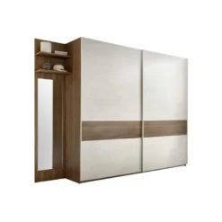 Armoire 2 Portes Coulissantes Noyer Foncé/Argile - ANIECE N°1