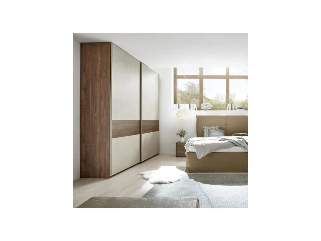 Armoire 2 Portes Coulissantes Noyer Foncé/Argile - ANIECE N°1 5 Armoire 2 Portes Coulissantes Noyer Foncé/Argile - ANIECE N°1 – Image 3