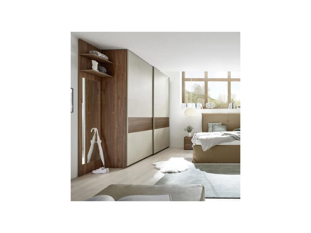 Armoire 2 Portes Coulissantes Noyer Foncé/Argile - ANIECE N°1 6 Armoire 2 Portes Coulissantes Noyer Foncé/Argile - ANIECE N°1 – Image 4