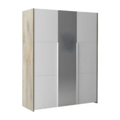 Armoire 3 Portes Battantes Chêne Délavé/Blanc Mat - FLORINE