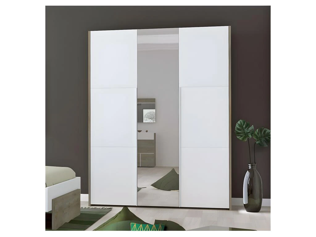 Armoire 3 Portes Battantes Chêne Délavé/Blanc Mat - FLORINE 5 Armoire 3 Portes Battantes Chêne Délavé/Blanc Mat - FLORINE – Image 3