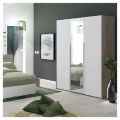 Armoire 3 Portes Battantes Chêne Délavé/Blanc Mat - FLORINE 10 Armoire 3 Portes Battantes Chêne Délavé/Blanc Mat - FLORINE -Sominova Soldes Boutique armoire et dressing 11144237