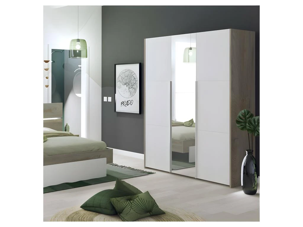 Armoire 3 Portes Battantes Chêne Délavé/Blanc Mat - FLORINE 6 Armoire 3 Portes Battantes Chêne Délavé/Blanc Mat - FLORINE – Image 4