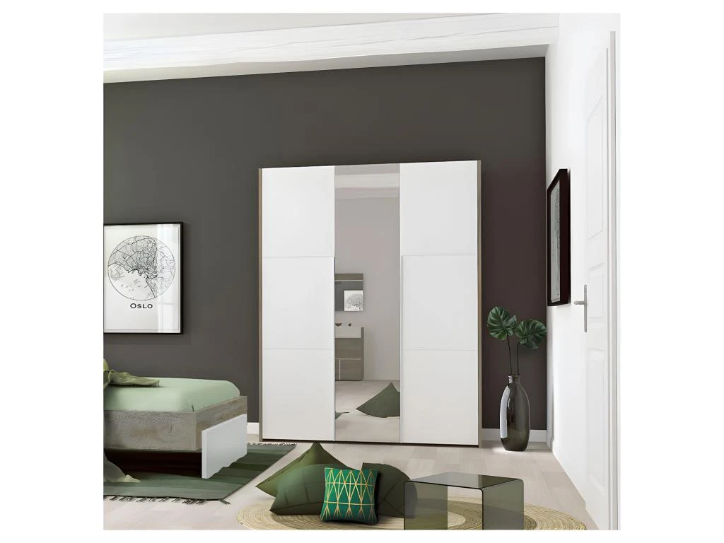 Armoire 3 Portes Battantes Chêne Délavé/Blanc Mat - FLORINE 7 Armoire 3 Portes Battantes Chêne Délavé/Blanc Mat - FLORINE – Image 5