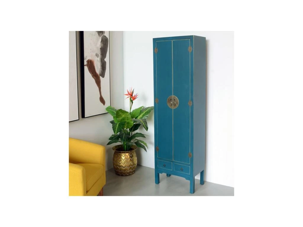 Armoire Lingère 2 Portes, 2 Tiroirs Bleue Meuble Chinois - PEKIN 4 Armoire Lingère 2 Portes, 2 Tiroirs Bleue Meuble Chinois - PEKIN – Image 2