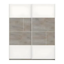 Armoire 2 Portes Coulissantes Chêne Délavé/Blanc Mat - FLORINE