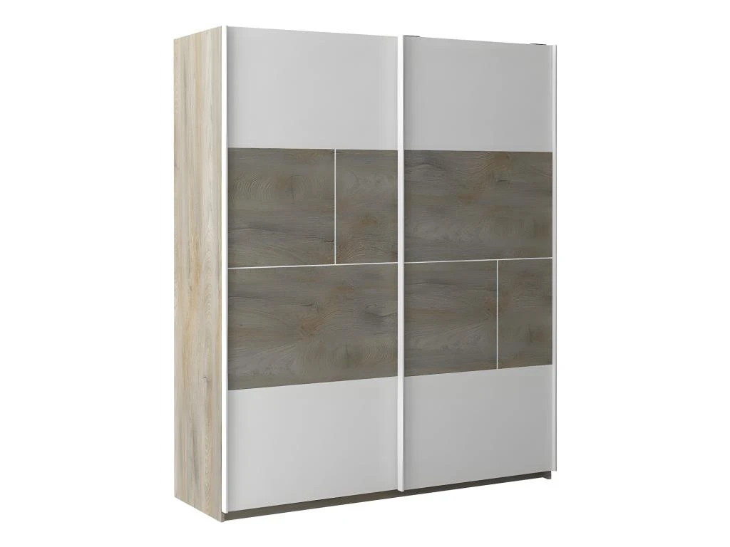 Armoire 2 Portes Coulissantes Chêne Délavé/Blanc Mat - FLORINE 4 Armoire 2 Portes Coulissantes Chêne Délavé/Blanc Mat - FLORINE – Image 2