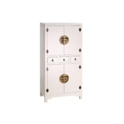 Armoire 4 Portes, 3 Tiroirs Blanc Meuble Chinois - PEKIN