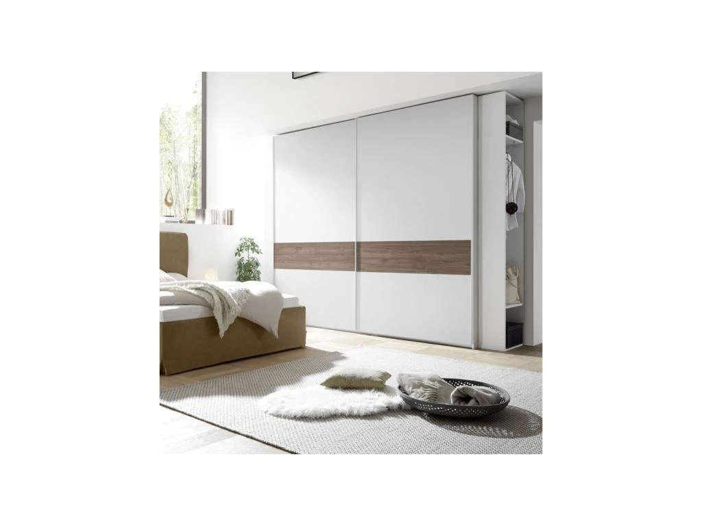 Armoire 2 Portes Coulissantes Blanc/Noyer Foncé - ANIECE N°4 5 Armoire 2 Portes Coulissantes Blanc/Noyer Foncé - ANIECE N°4 – Image 3