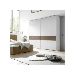 Armoire 2 Portes Coulissantes Blanc/Noyer Foncé - ANIECE N°4 10 Armoire 2 Portes Coulissantes Blanc/Noyer Foncé - ANIECE N°4 -Sominova Soldes Boutique armoire et dressing 11144427