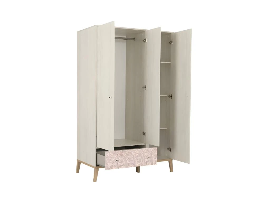 Armoire 3 Portes 1 Tiroir Bois Blanchi - SOLVEIG 7 Armoire 3 Portes 1 Tiroir Bois Blanchi - SOLVEIG – Image 5