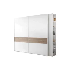 Armoire 2 Portes Coulissantes Blanc/Noyer Clair - ANIECE N°3
