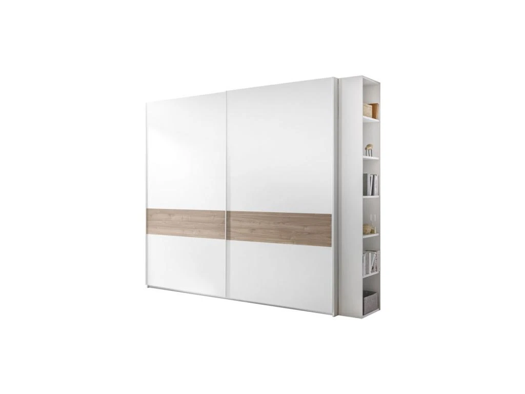 Armoire 2 Portes Coulissantes Blanc/Noyer Clair - ANIECE N°3 3 Armoire 2 Portes Coulissantes Blanc/Noyer Clair - ANIECE N°3