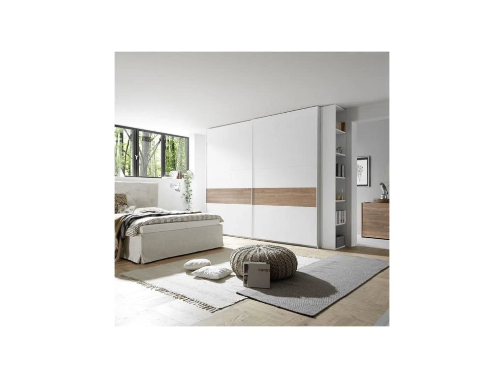 Armoire 2 Portes Coulissantes Blanc/Noyer Clair - ANIECE N°3 4 Armoire 2 Portes Coulissantes Blanc/Noyer Clair - ANIECE N°3 – Image 2