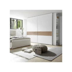Armoire 2 Portes Coulissantes Blanc/Noyer Clair - ANIECE N°3 8 Armoire 2 Portes Coulissantes Blanc/Noyer Clair - ANIECE N°3 -Sominova Soldes Boutique armoire et dressing 11144749