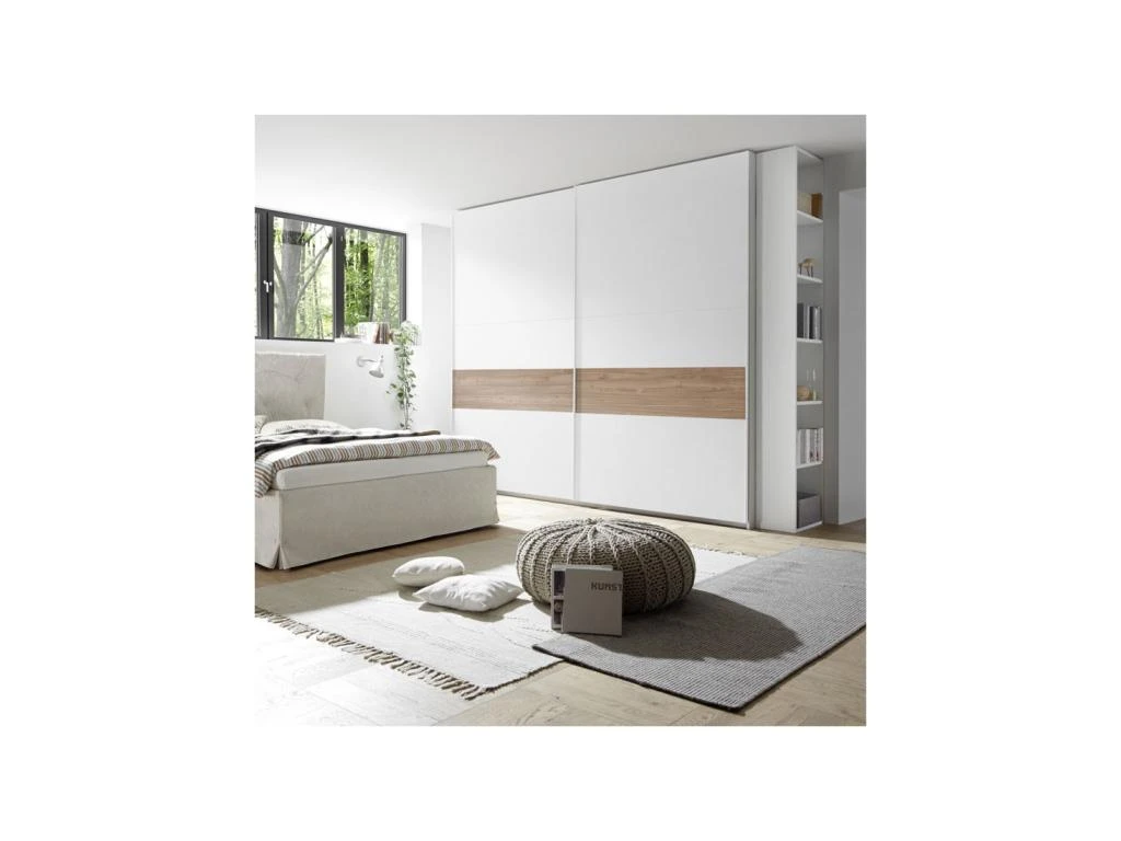 Armoire 2 Portes Coulissantes Blanc/Noyer Clair - ANIECE N°3 5 Armoire 2 Portes Coulissantes Blanc/Noyer Clair - ANIECE N°3 – Image 3