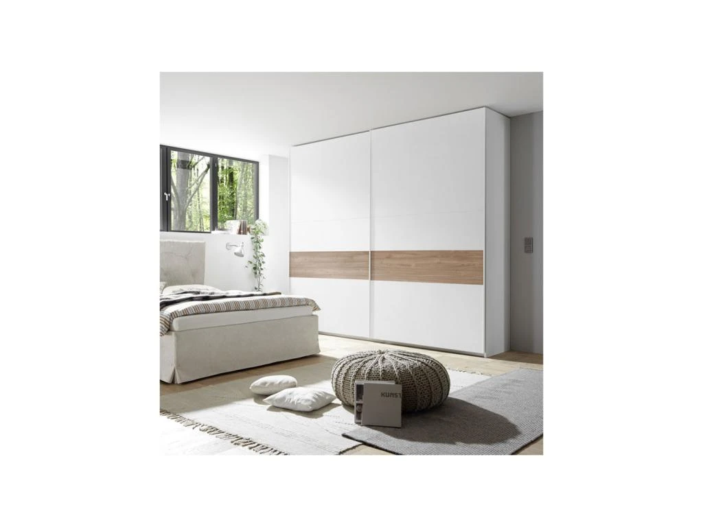 Armoire 2 Portes Coulissantes Blanc/Noyer Clair - ANIECE N°3 6 Armoire 2 Portes Coulissantes Blanc/Noyer Clair - ANIECE N°3 – Image 4