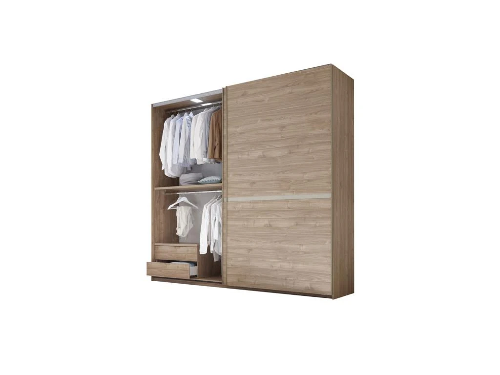 Armoire 2 Portes Coulissantes Noyer Clair/Argile - ANIECE 4 Armoire 2 Portes Coulissantes Noyer Clair/Argile - ANIECE – Image 2