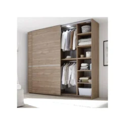 Armoire 2 Portes Coulissantes Noyer Clair/Argile - ANIECE 9 Armoire 2 Portes Coulissantes Noyer Clair/Argile - ANIECE -Sominova Soldes Boutique armoire et dressing 11144777