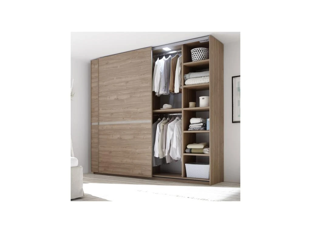 Armoire 2 Portes Coulissantes Noyer Clair/Argile - ANIECE 5 Armoire 2 Portes Coulissantes Noyer Clair/Argile - ANIECE – Image 3