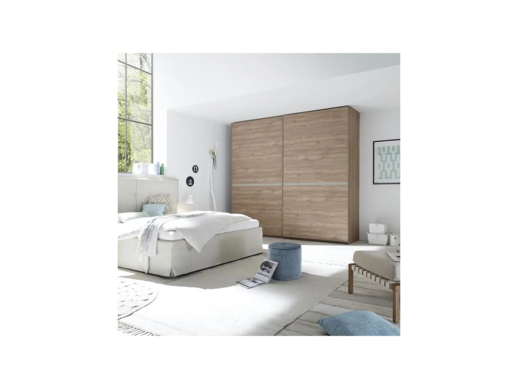 Armoire 2 Portes Coulissantes Noyer Clair/Argile - ANIECE 7 Armoire 2 Portes Coulissantes Noyer Clair/Argile - ANIECE – Image 5