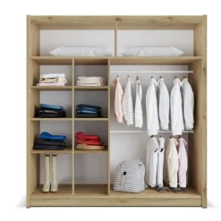 Armoire 2 Portes Coulissantes - Avec Miroir - L203 Cm - Coloris : Naturel - AUTLAN -Sominova Soldes Boutique armoire et dressing 11510153